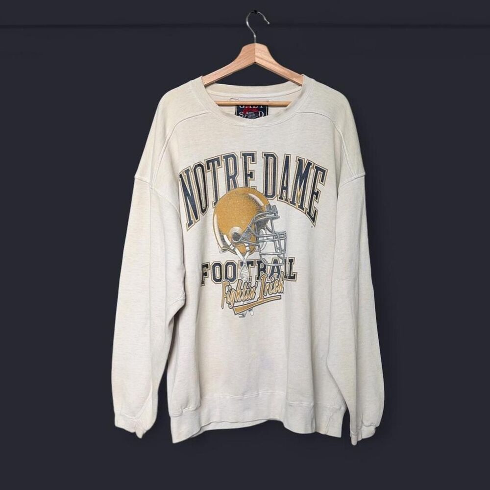 Vintage Y2K Notre Dame football crewneck sweatshirt cream off white heavyweight